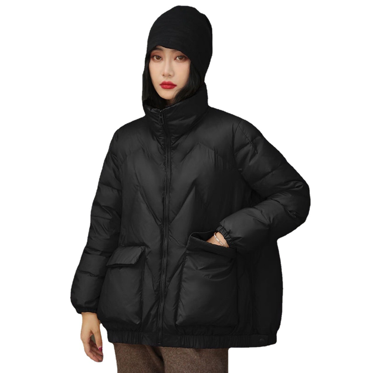 Winter Korean Style Fashion Loose Stand Collar Small-Sized Warm White Duck down Short down Jacket Trendy Women