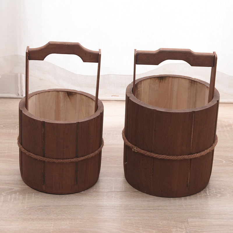 手提木桶六一儿童节表演道具足浴泡脚桶影视摄影道具手提木桶