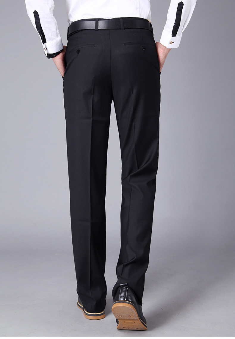 秋冬加厚中老年休闲裤免烫男士黑色西裤宽松长裤高腰单褶男裤