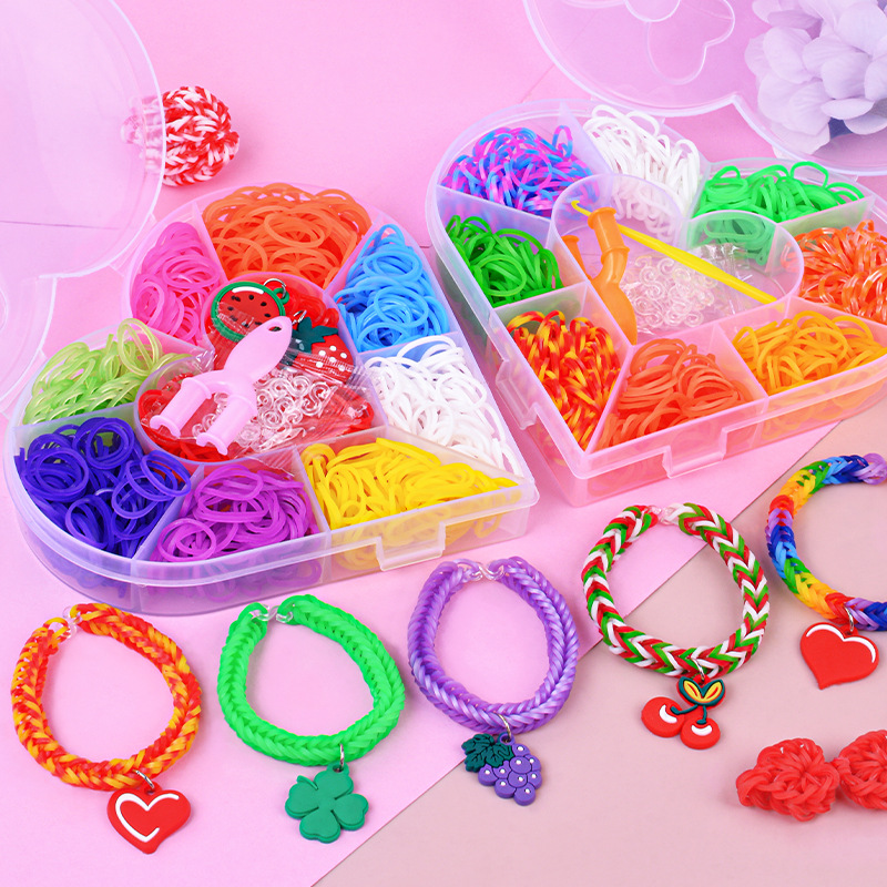 亚马逊爱心彩虹皮筋手工编织手链diy彩色橡皮筋盒装儿童益智玩具
