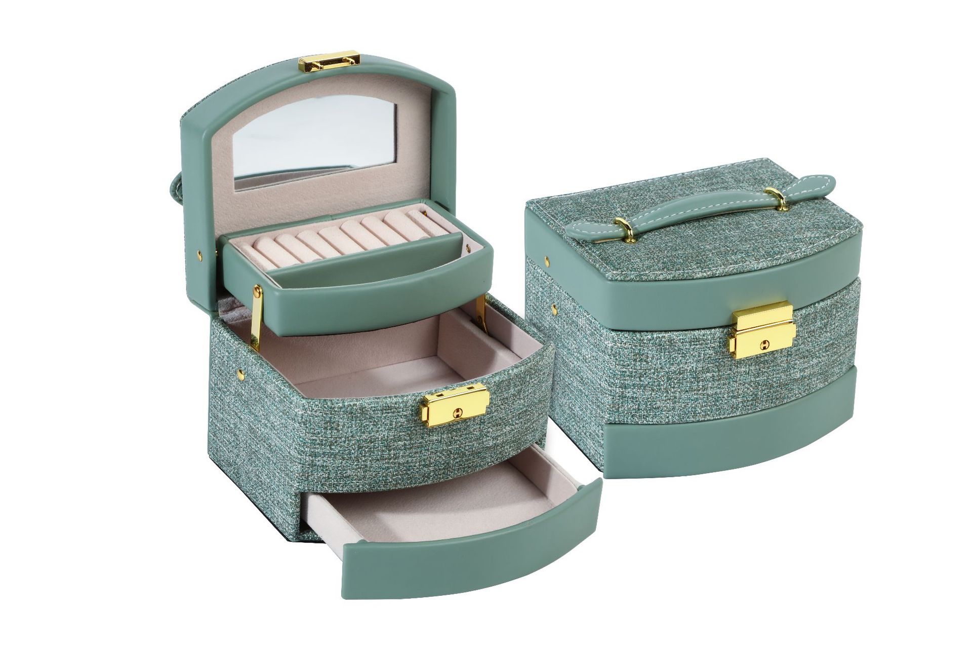 Korean Style Large Capacity Jewelry Box PU Leather Jewelry Box Three-Layer Drawer Earrings Necklace Ring Storage Box