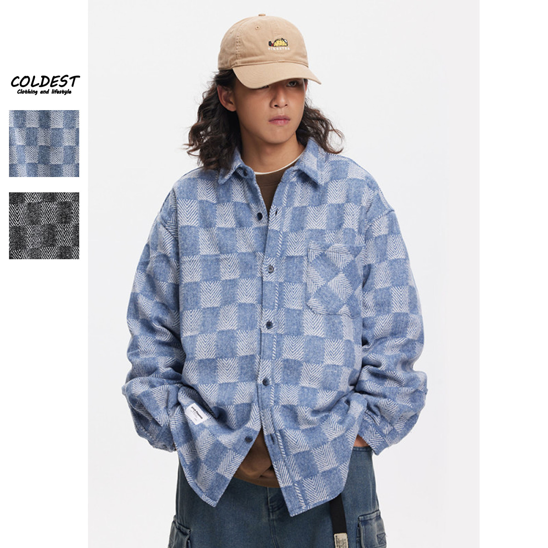 coldest男装|复古民族风潮牌格子羊毛呢上衣外套男士长袖衬衫