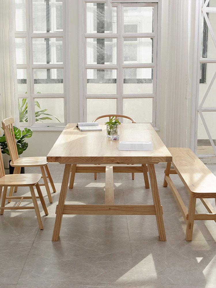 日式实木餐桌家用餐厅长方形饭桌简约原木工作台客厅桌木大板桌