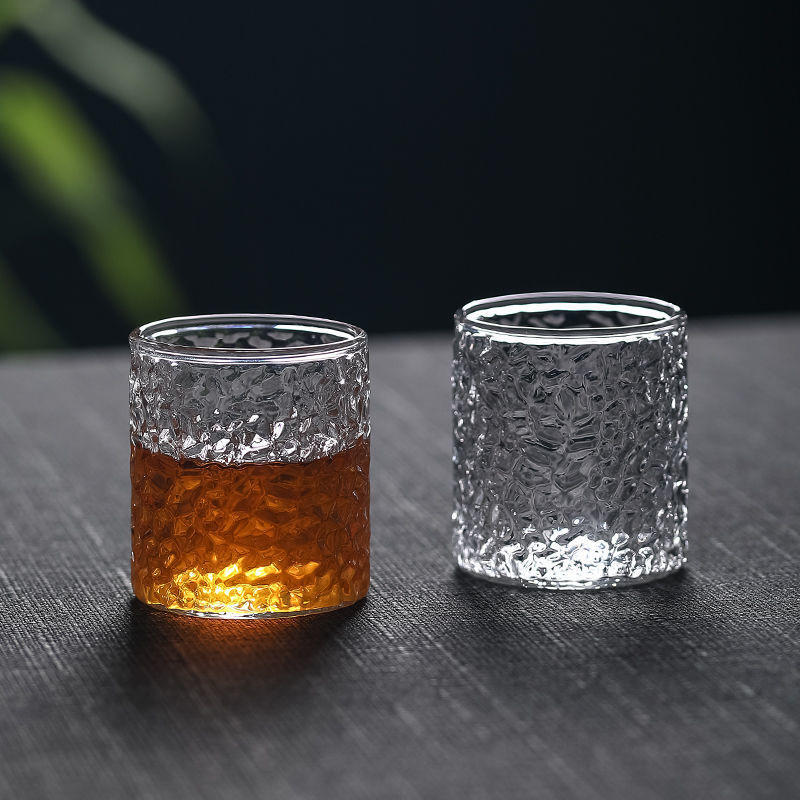 锤纹玻璃杯玻璃水杯玻璃小茶杯家用功夫茶具直身大小号杯子喝酒杯