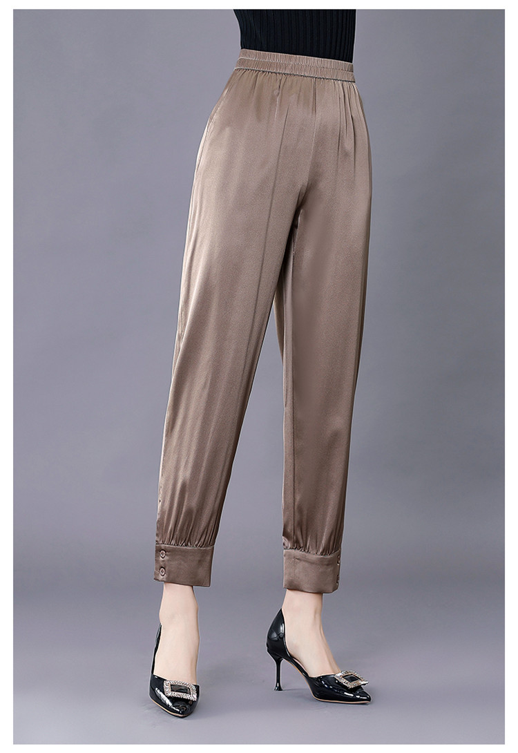 2021新款缎面真丝女裤哈伦裤夏季高腰丝滑束脚萝卜裤休闲裤灯笼裤