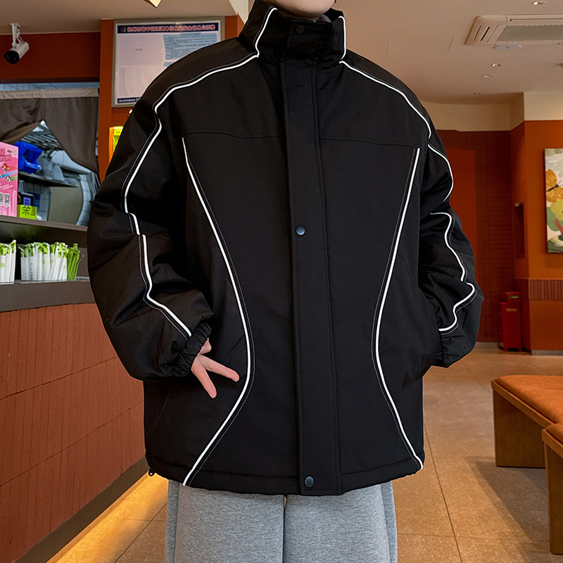 2025新款棉衣男条纹冬季加厚棉服冬装外套男士青少年百搭加棉夹克