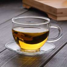 高硼硅玻璃带把小茶杯品茗杯吹制带碟花茶杯子玻璃咖啡杯336把杯