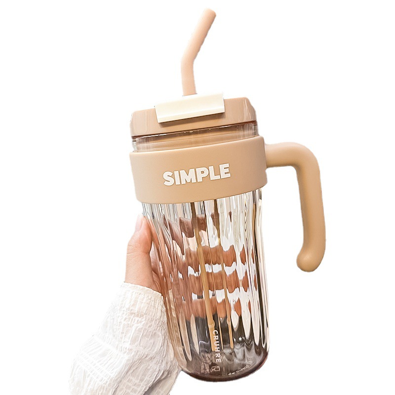 Water Cup Female New 2023 Coffee Cup with Handle Straw Cup Plastic Summer Girl Good-looking Office Cup