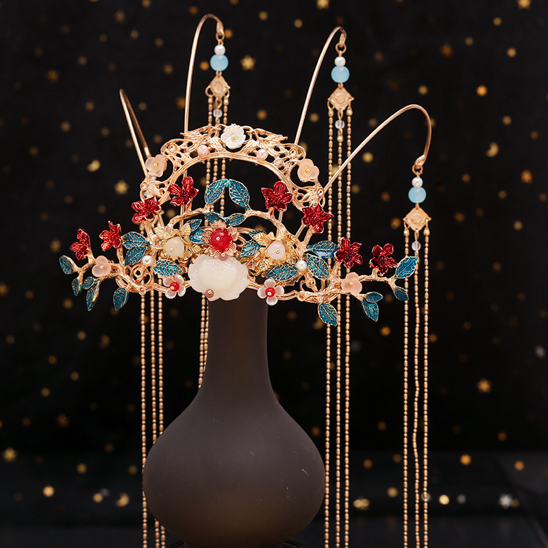 古装发冠头冠女汉服头饰古风饰品盘发饰流苏凤冠超仙步摇配饰批发