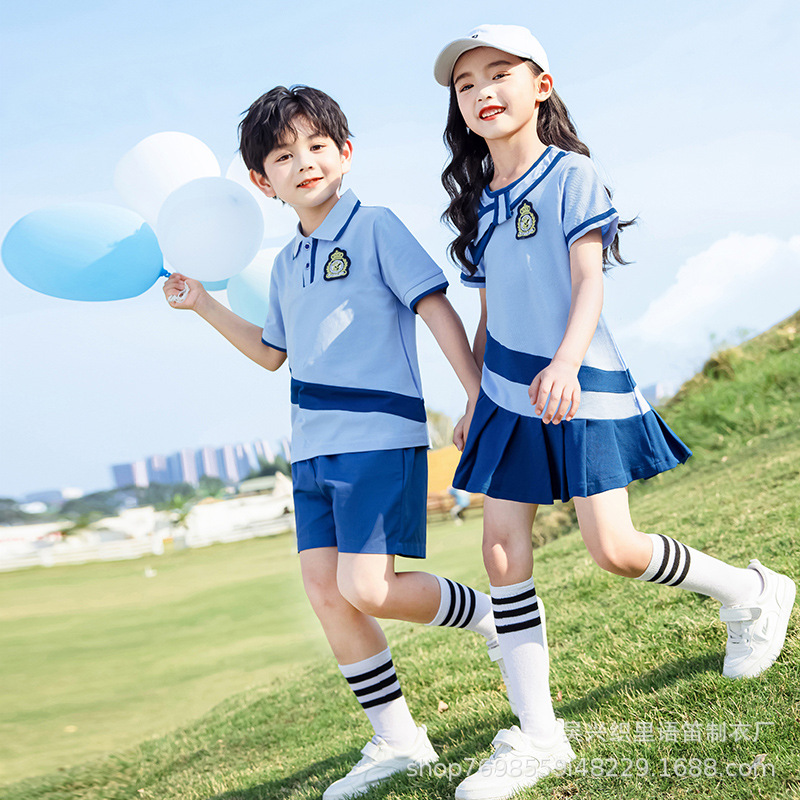 幼儿园园服夏装学院风学前班新生班服毕业照摄影衣服学生校服蓝色