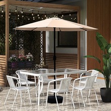 N5户外桌椅套装庭院白色玻璃长桌室外露天休闲茶桌藤椅组合家用简