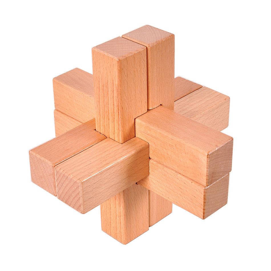 外贸成人古典木制玩具孔明锁鲁班锁智力解锁号六通六根锁榉木