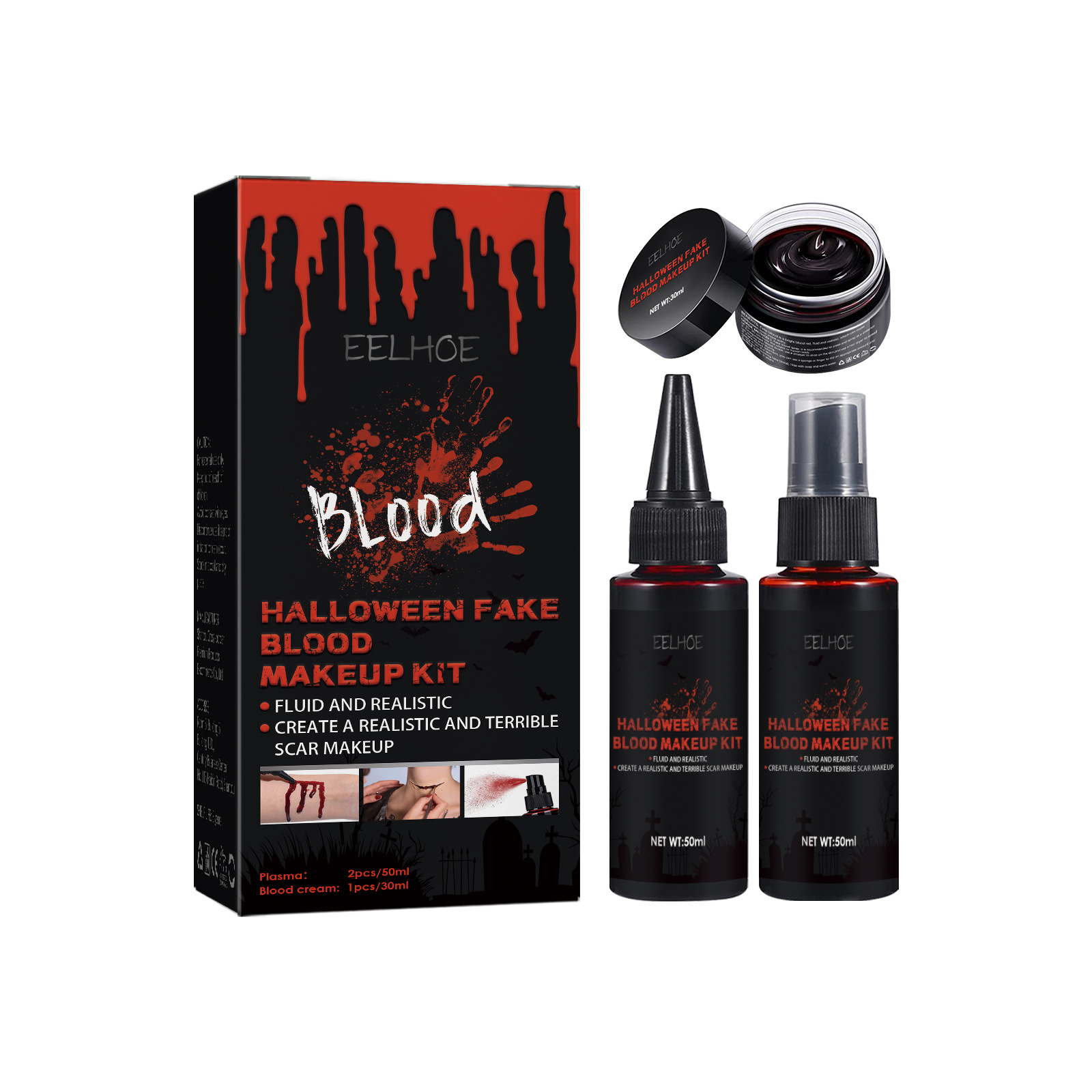 Eelhoe Halloween Fake Blood Makeup Set Horror Atmosphere Realistic Skin Wax Fake Blood Special Effect Makeup Set