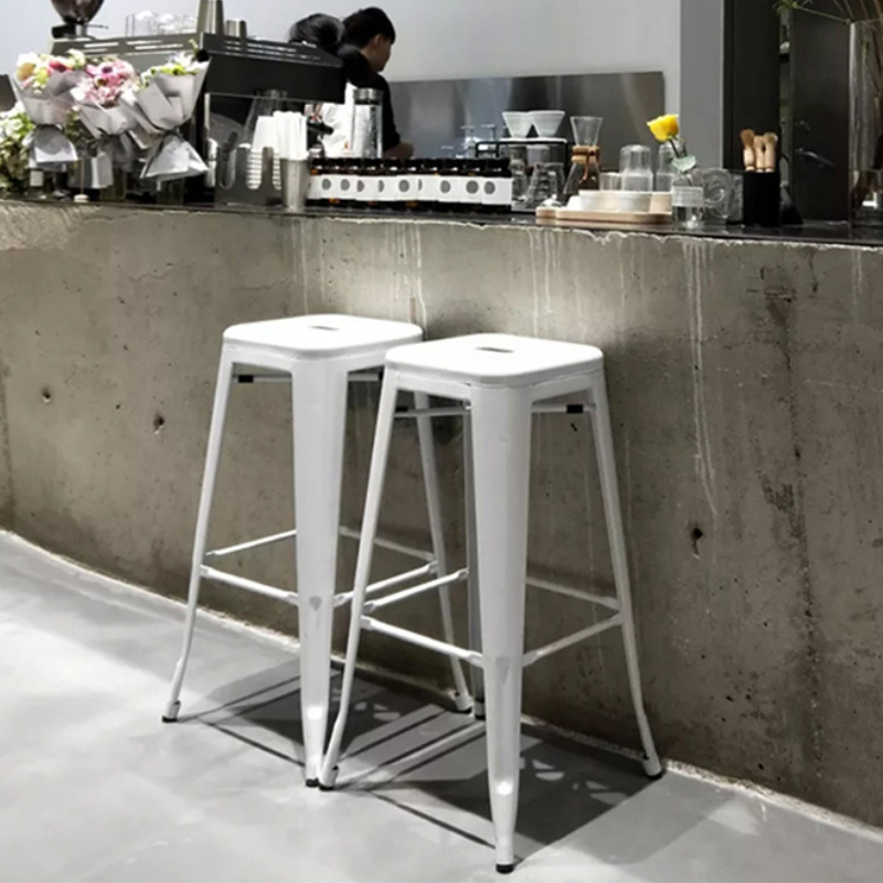 水泥风格白色高脚凳咖啡店酒吧凳网红户外吧椅现代简约吧台凳商用