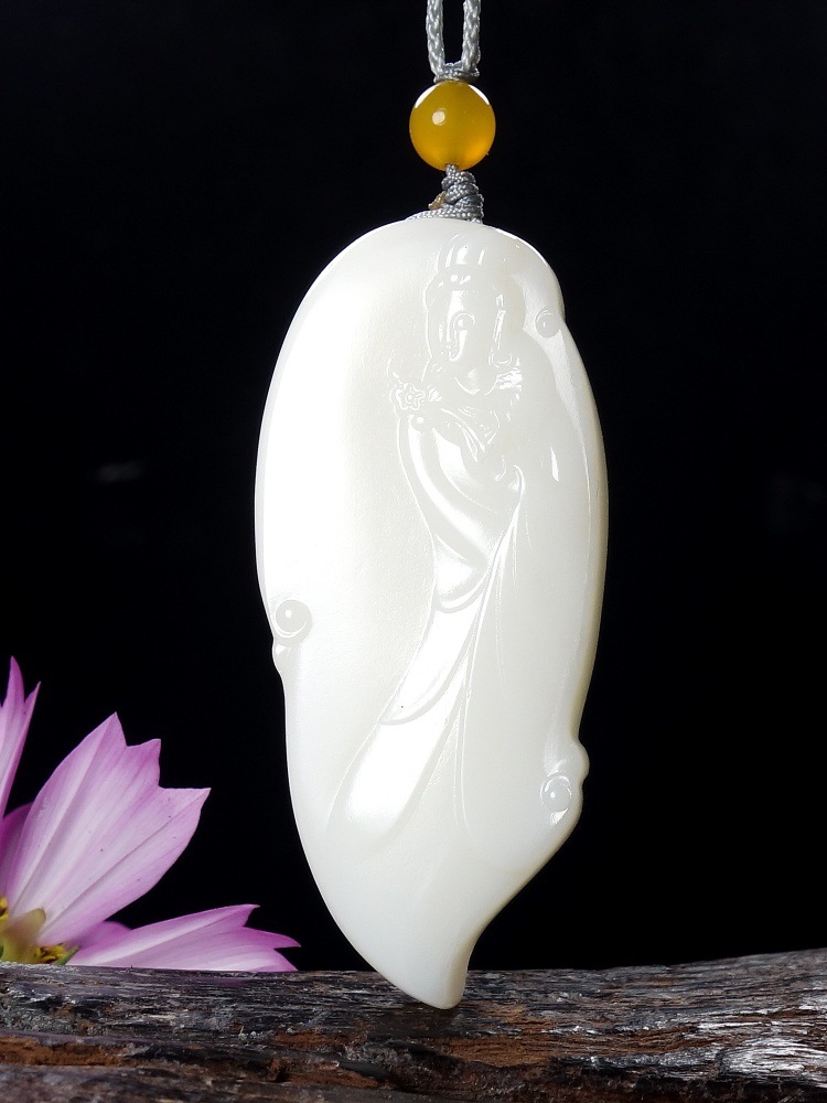 和田玉仕女图挂件新疆白玉牌子吊坠男女款玉石挂坠