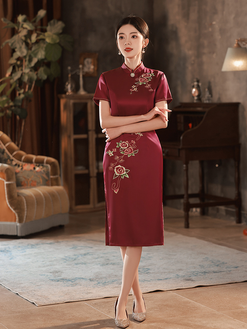 优雅短旗袍新春季年轻婚礼妈妈婚礼服高端喜婆婆婚宴装中年连衣裙