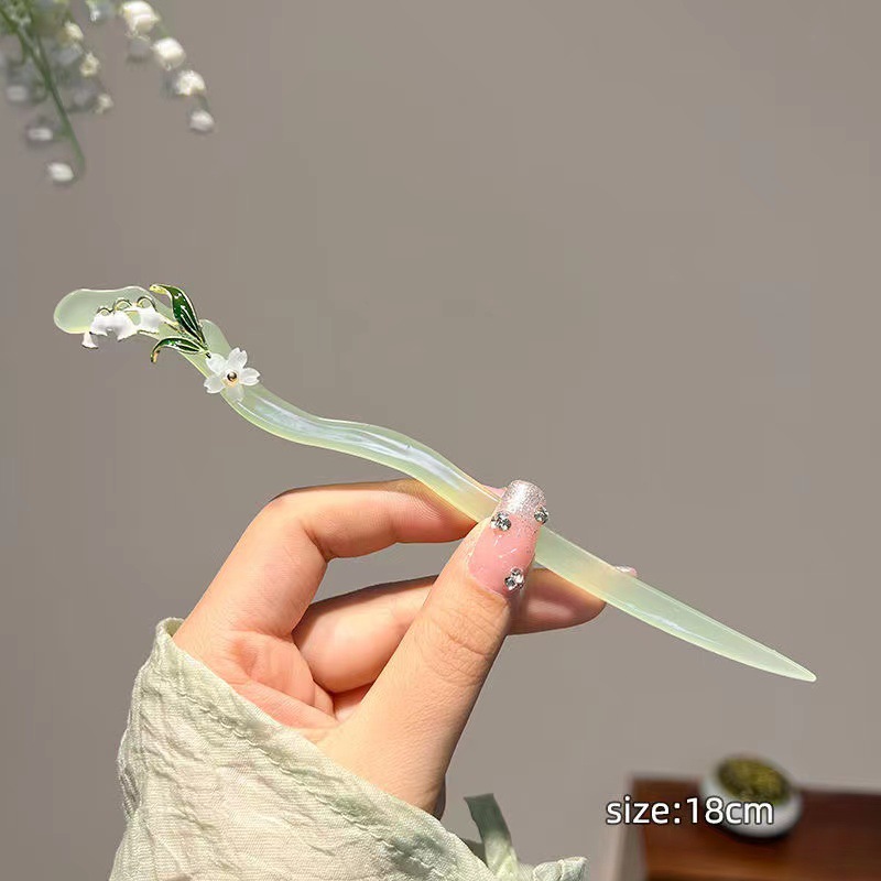 Super Fairy Lily Hairpin Female Summer Back Head Updo Pin Ancient Style for Cheongsam Hanfu Hairpin Headdress Simple