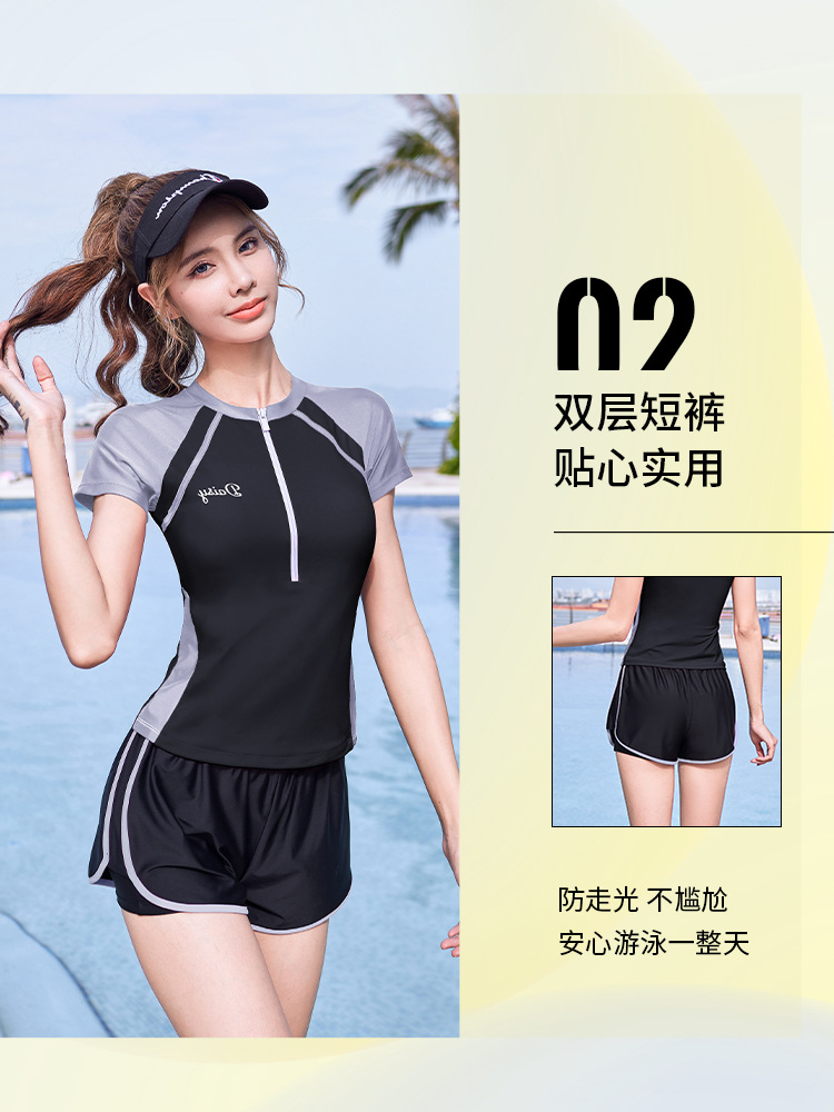 Sports Style Swimsuit Women's Split Student Conservative Covering Belly Thin Boxers Swimsuit Hot Spring 2023 New Summer Vacation