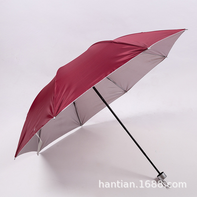 Creative Tri-Fold Collapsable Pole Silver Plastic Umbrella Portable Sun-Proof UV-Proof Sun Umbrella Sun-Proof Sun Umbrella Printable Logo