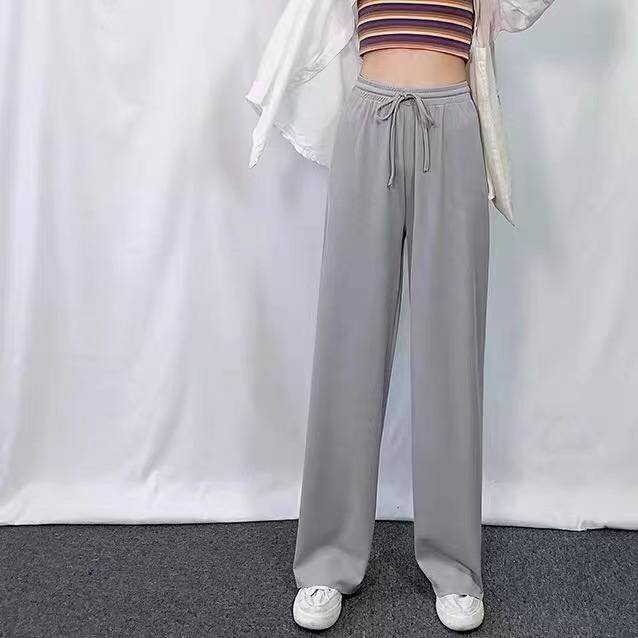 Ice Silk Wide-Leg Pants Women's Summer 2021 New High Waist Drooping Loose Straight Thin Casual Slimming Pendant Mop Pants Women Clothes