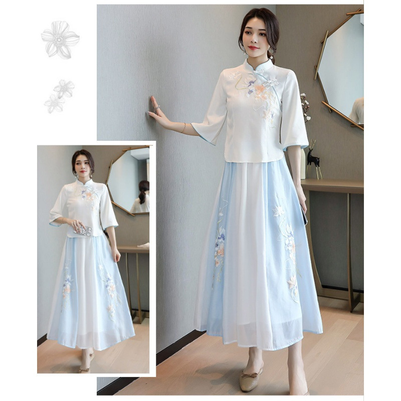 套装汉服女中国风古装刺绣两件套装夏季仙气伴娘服学生民国风女装