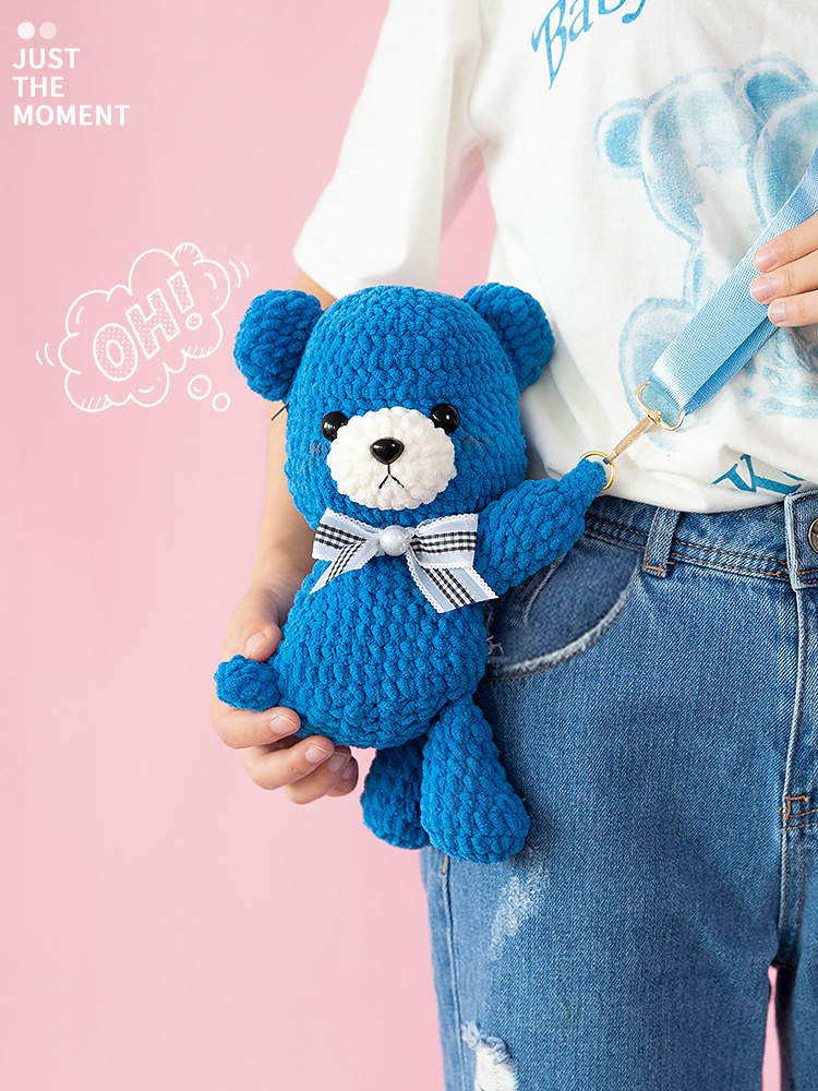 手工卡通编织小熊包包毛线亲子斜跨零钱包 方织家手作坊钩针礼物