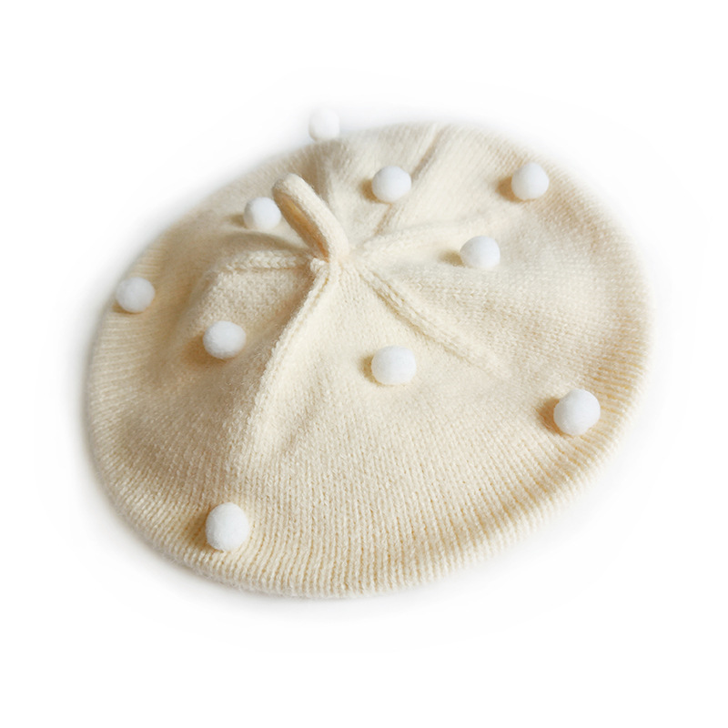 Chengwen New Children Beret Simple Cute Wool Baby Hat Sweet Mushroom Dots Knitted Hat