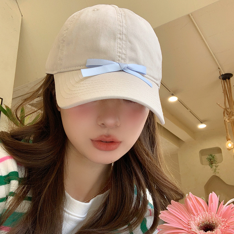 原创diy自制蝴蝶结鸭舌帽女2024新款春夏季大帽檐防晒软顶棒球帽