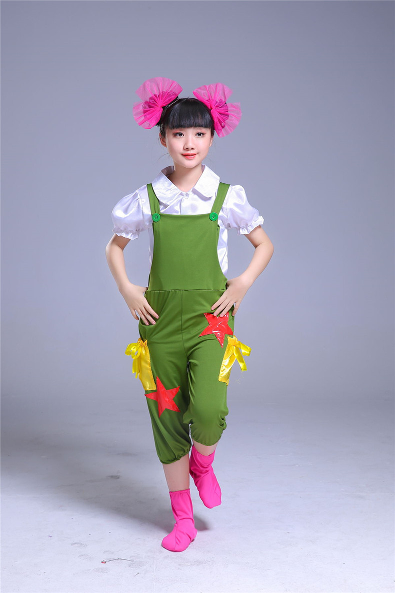 六一儿童背带裤演出服小荷风采天天向上舞蹈服装幼儿表演服演出服