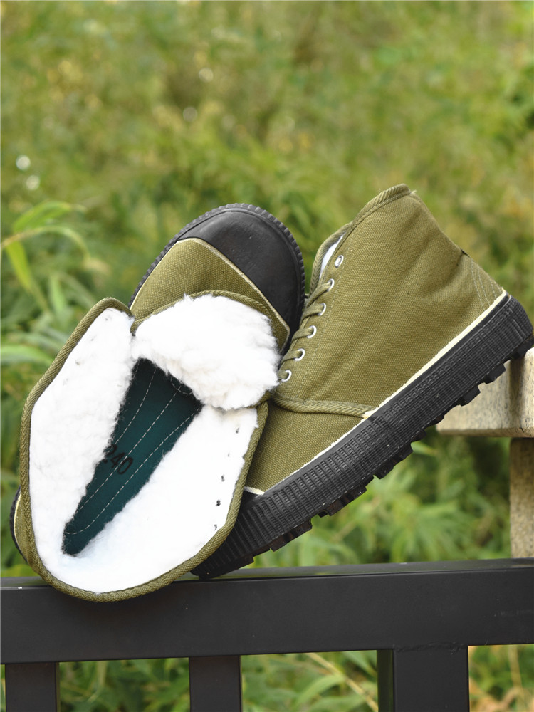 解放鞋加绒冬季防滑保暖高帮冷库胶鞋男女棉鞋工地干活黄球鞋