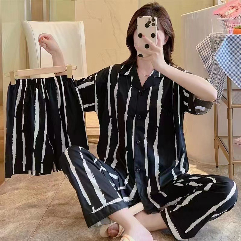 Internet Celebrity Live Pajamas Women's Summer Three-Piece Set Cute Peach Same Style Girl Student Short Sleeve Trousers Buy One Get Three