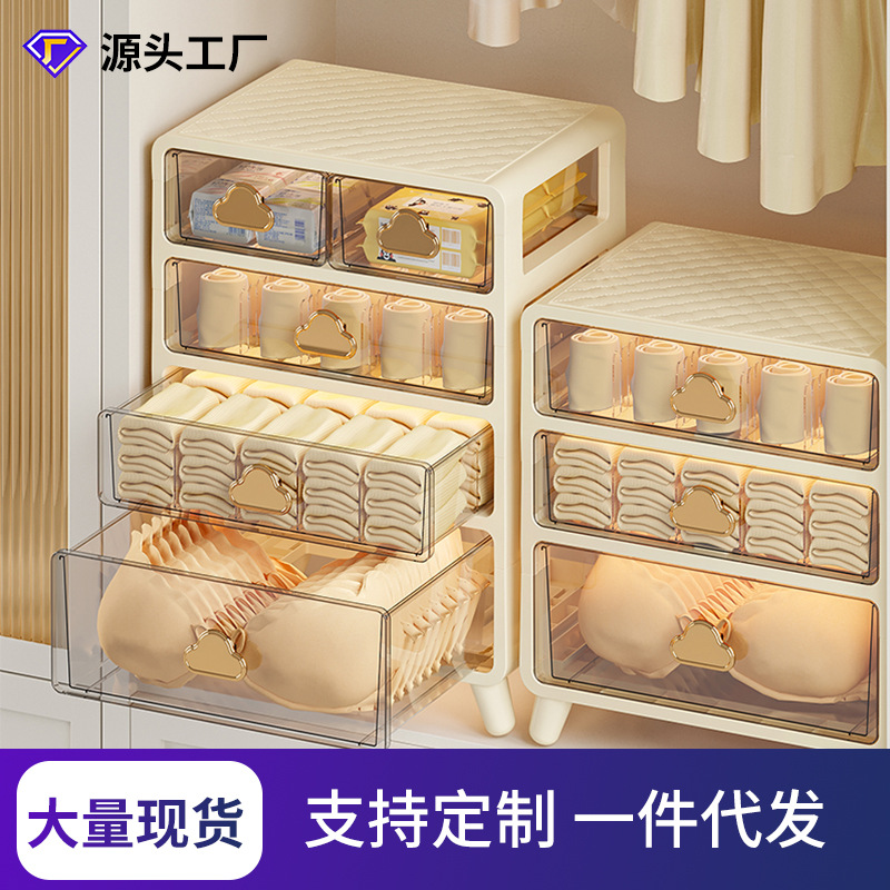 Bedroom Wardrobe Underwear Underwear Storage Box Multi-Layer Drawer with Lid Dustproof Children's Socks Compartment Storage Rack Three