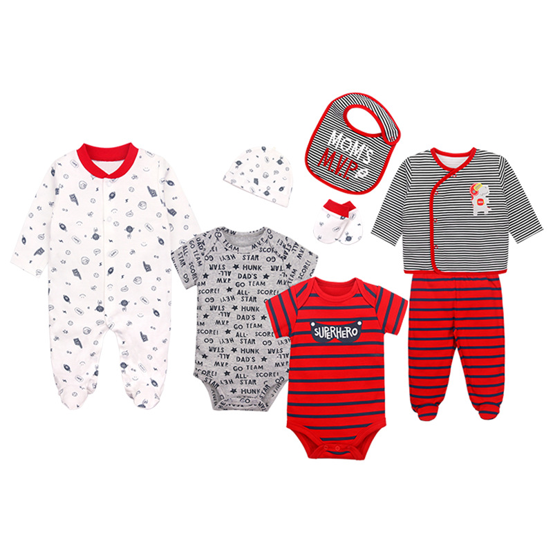 Factory in Stock Wholesale Foreign Trade European and American Baby Jumpsuit 8-Piece Set Ins Pop Baby Boy Baby Baby Baby Clothing