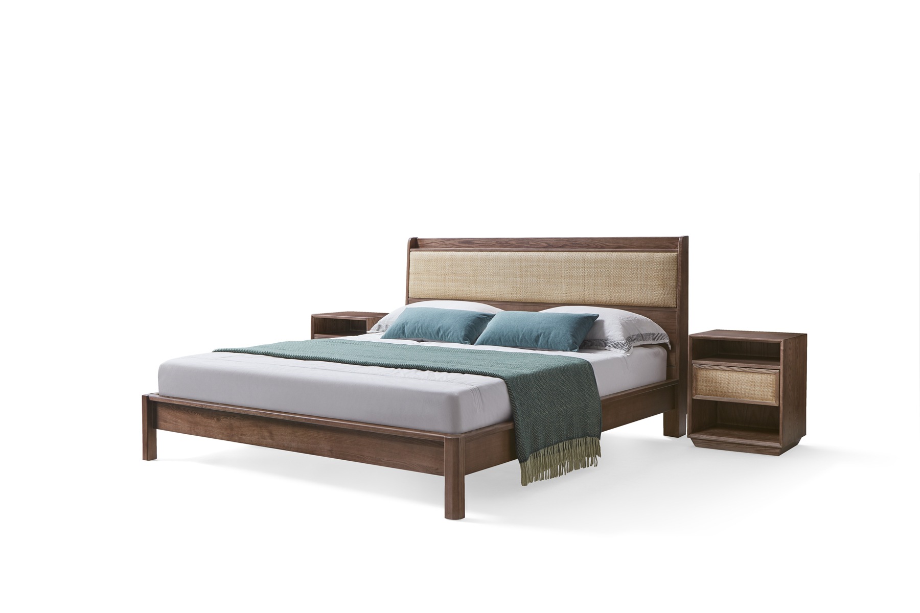 北欧风格实木床 fas级白蜡木双人大床 手工藤编床