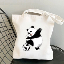 熊猫中国风黑白印花学生手提帆布购物袋学生补习袋