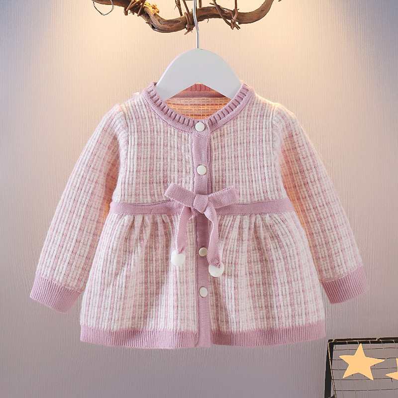 女童毛衣外套开衫洋气秋装婴儿衣服小香风连衣裙女宝宝针织毛衣裙