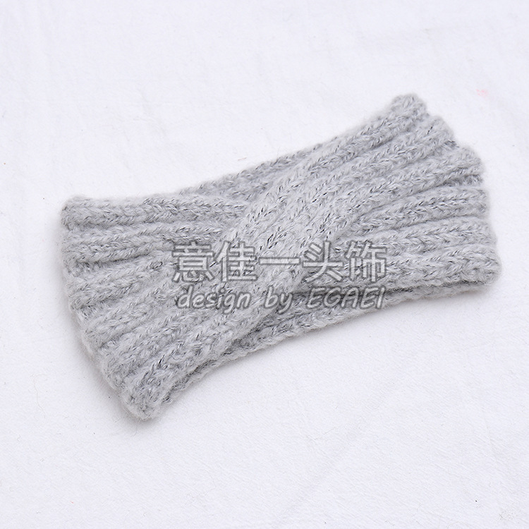 2021 New Mixed Color Mohair Front Cross Women's Knitted Hair Band Autumn and Winter Warm Hair Band