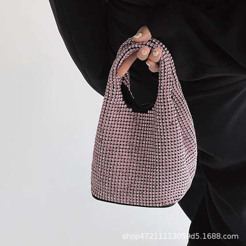 Summer Aw Rhinestone Vest-Style Portable Bucket Bag Crystal Bag Chain Vegetable Basket Full Diamond Shoulder Bag for Women