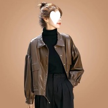 感PU皮衣外套秋季2024年新款韩版宽松复古单排扣皮夹克女装