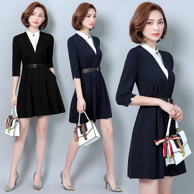 职业连衣裙大学生面试教师连体裙酒店美容顾问影楼女工作服春夏季