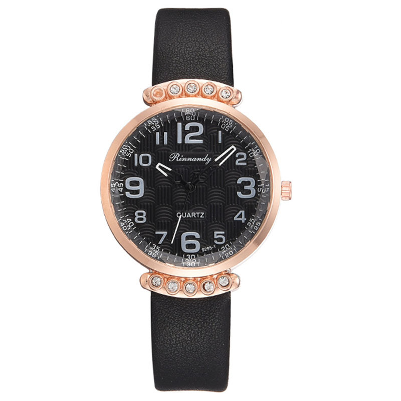 Keding New Women's Belt Quartz Watch round Literal Rhinestone-Encrusted Female Student Pu Strap Watch in Stock Wholesale