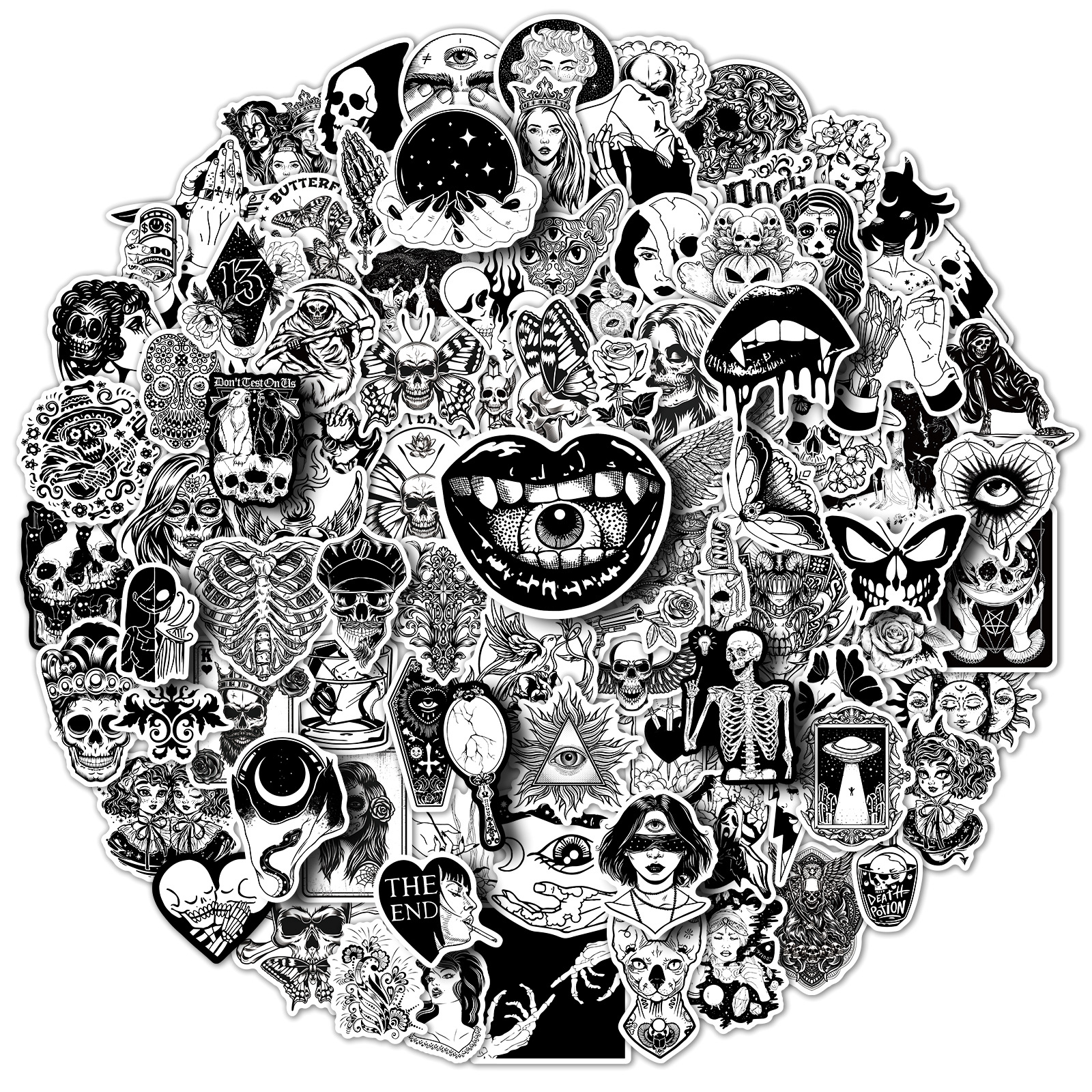 100张黑白恐怖哥特式贴纸 个性卡通朋克风恶魔gothic涂鸦贴纸 酷