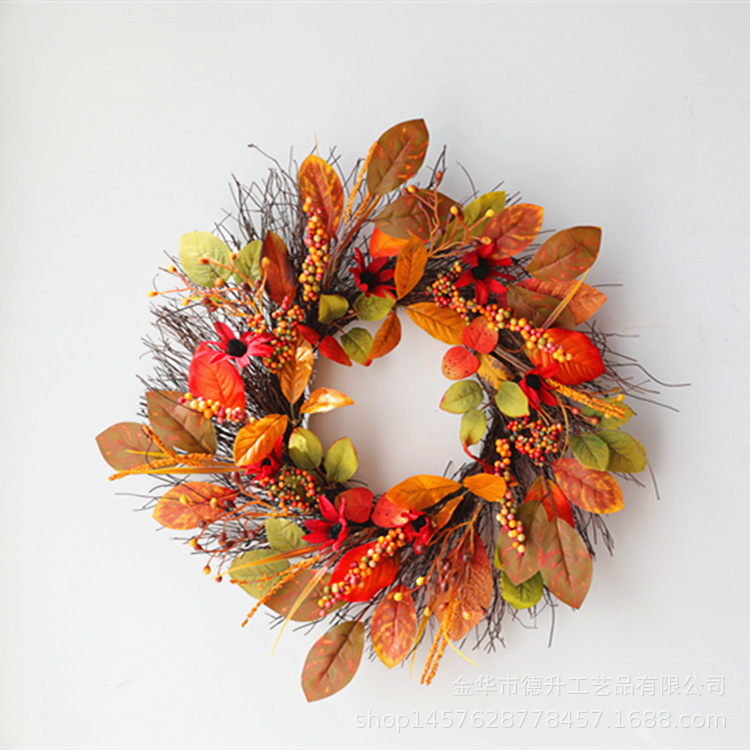 DSEN Factory Wholesale Cross-Border E-Commerce Autumn Color Thanksgiving Harvest Festival Maple Leaf Heliosphere Garland Home Decoration