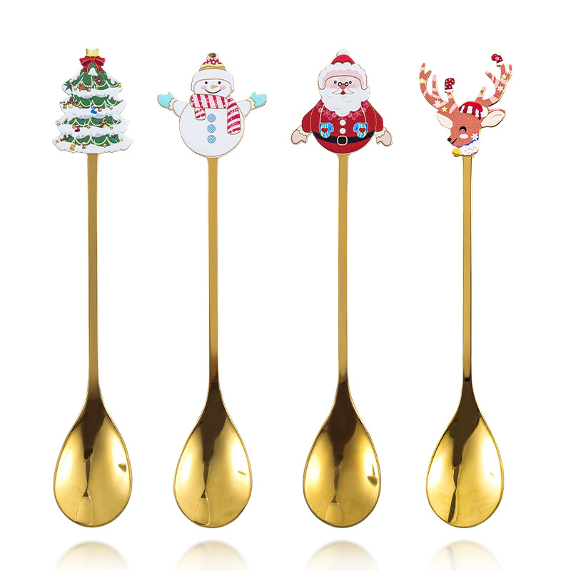 Creative Stainless Steel Christmas Tableware Cute Cartoon Afternoon Tea Coffee Dessert Spoon Gift Factory Wholesale Spot