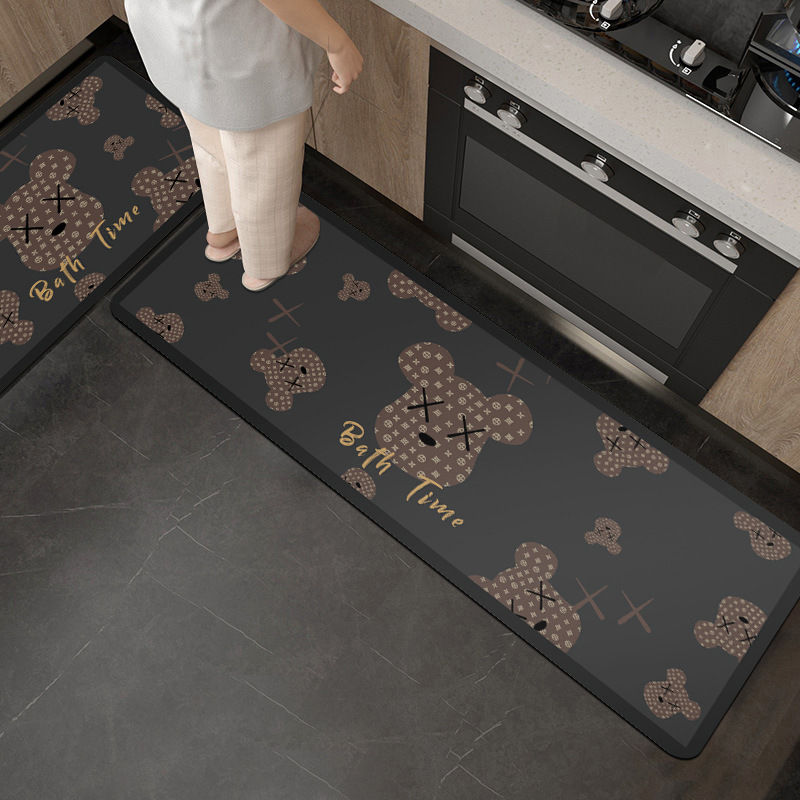 Kitchen Floor Mat Absorbent Oil-Absorbing Washable Quick-Drying Mat Diatom Ooze Stain-Resistant Waterproof Oil-Proof Strip Non-Slip Mat