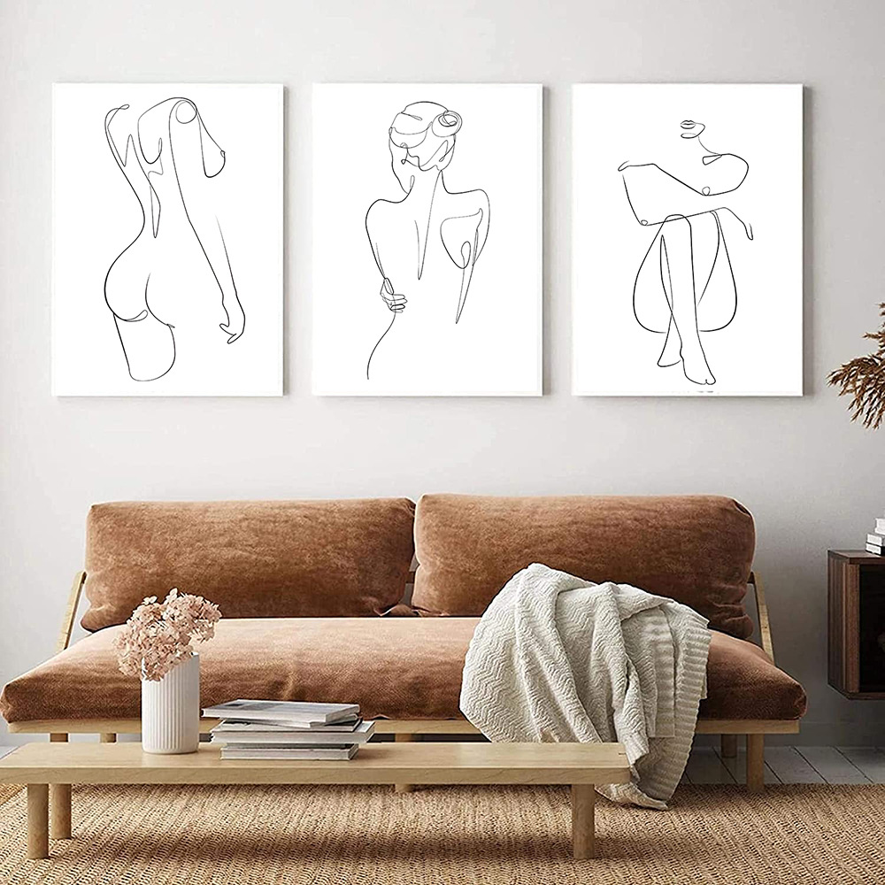 艺术抽象线条墙壁帆布画 北欧风简约女性身体极简黑白家居装饰画