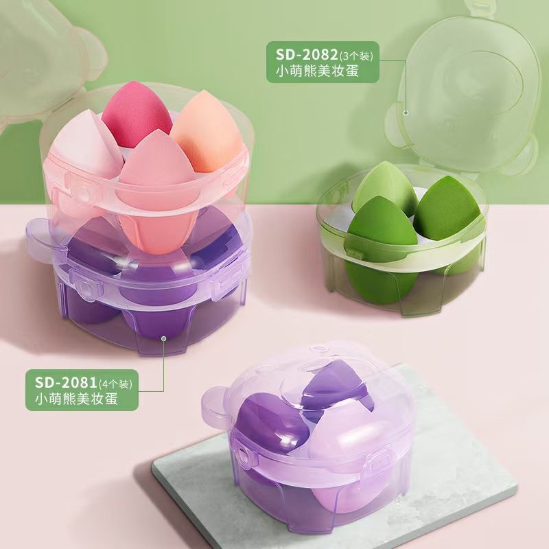 Sandiyipin Small Cute Bear Cosmetic Egg 4 Pack Smear-Proof Makeup Wet and Dry Dual-Use Super Soft Puff Face Beauty Sponge