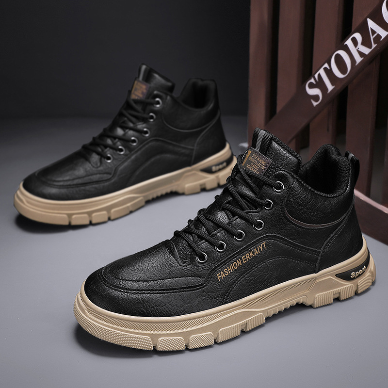 2023 New Autumn High-Top Men‘s Shoes Sports Casual Men‘s Leather Shoes Retro Non-Slip Wear-Resistant Labor Protection Tooling Fashion Shoes