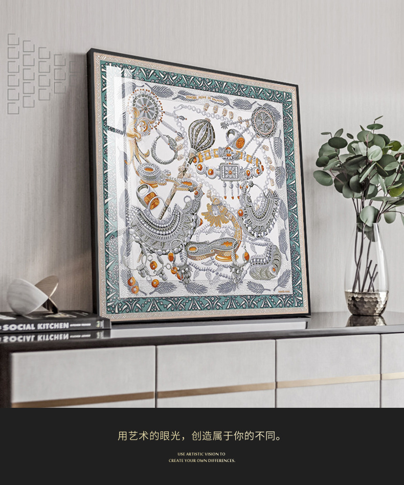 现代简约入户走廊过道挂画爱马仕丝巾空中花园图案壁画玄关装饰画