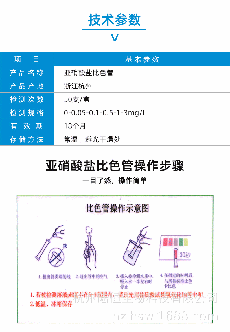 商品描述规格亚硝酸盐试纸0-80mg/l,硝酸盐试纸5-500mg/l,亚硝酸盐